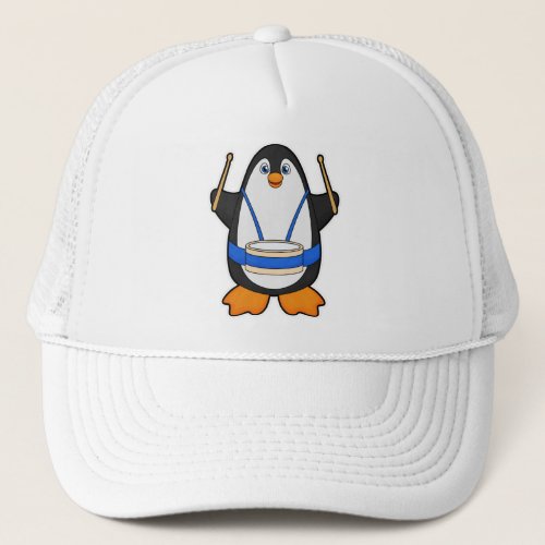 Penguin as Musician with Drum Trucker Hat