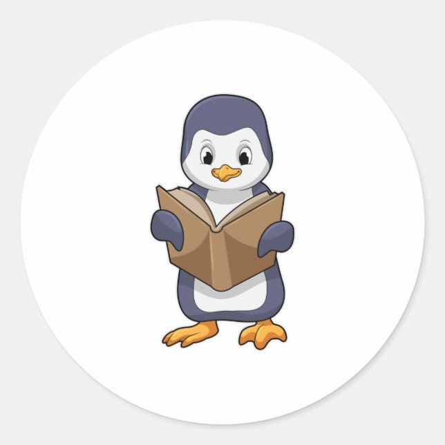 Penguin as Nerd with Book Classic Round Sticker (Front)
