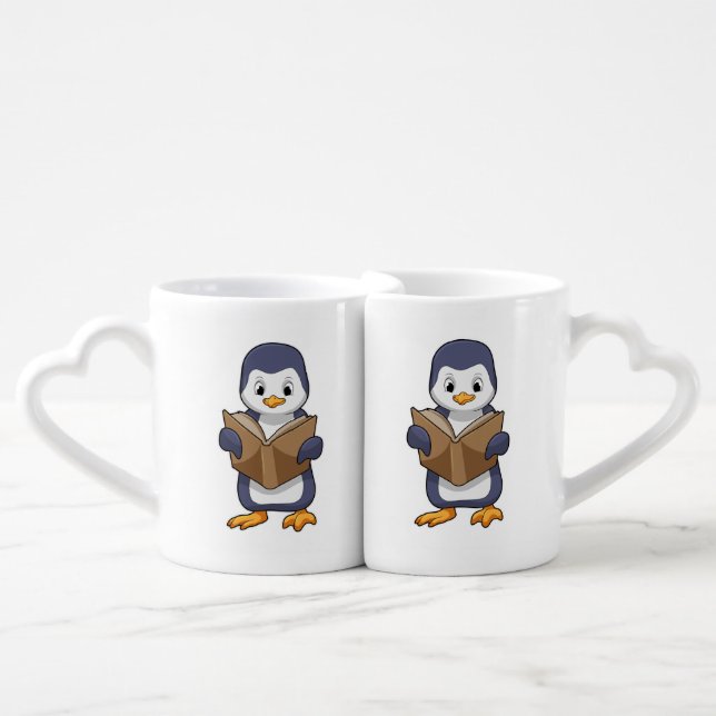 Penguin as Nerd with Book Coffee Mug Set (Front Nesting)