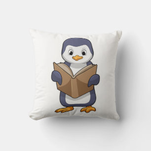 Penguin as Nerd with Book Throw Pillow