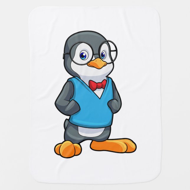 Penguin as Nerd with Glasses Baby Blanket (Front)