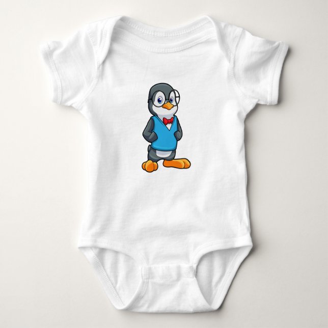 Penguin as Nerd with Glasses Baby Bodysuit (Front)