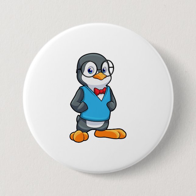 Penguin as Nerd with Glasses Button (Front)