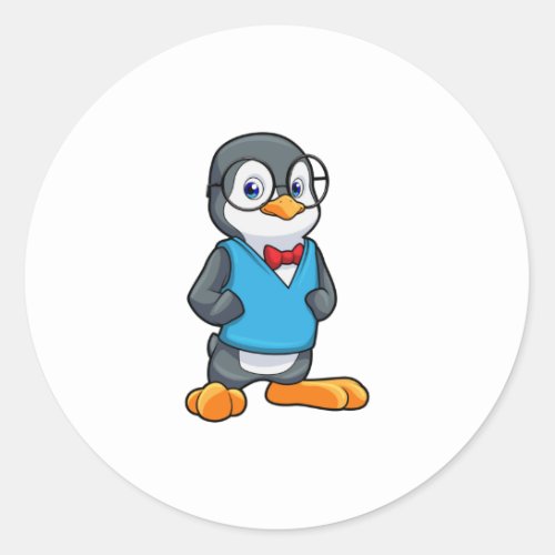 Penguin as Nerd with Glasses Classic Round Sticker