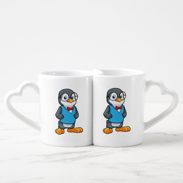 Penguin as Nerd with Glasses Coffee Mug Set (Front Nesting)
