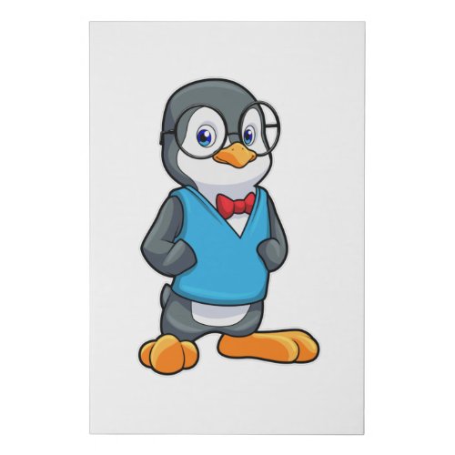 Penguin as Nerd with Glasses Faux Canvas Print
