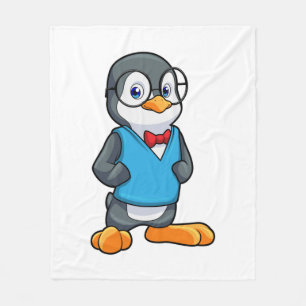 Penguin as Nerd with Glasses Fleece Blanket