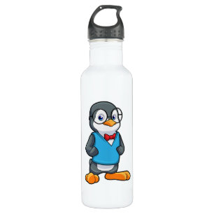 Penguin as Nerd with Glasses Stainless Steel Water Bottle