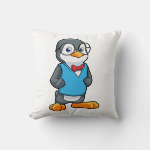 Penguin as Nerd with Glasses Throw Pillow