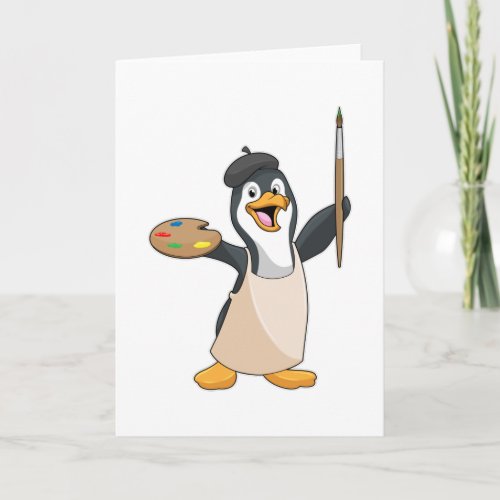 Penguin as Painter with Paint brush  Color Card