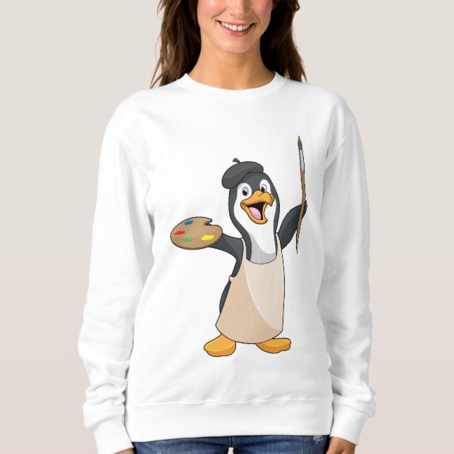 Penguin as Painter with Paint brush & Color Sweatshirt (Front)