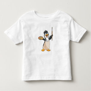 Penguin as Painter with Paint brush & Color Toddler T-shirt
