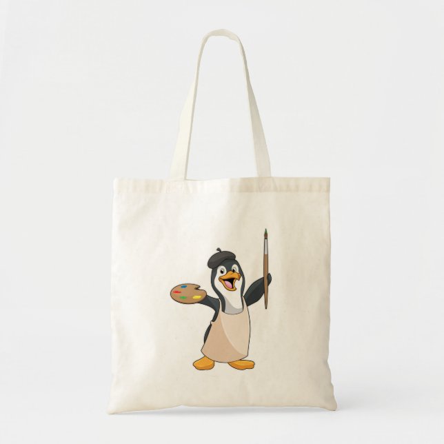 Penguin as Painter with Paint brush & Color Tote Bag (Front)