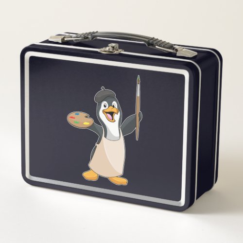 Penguin as Painter with Paint brush  Colour Metal Lunch Box