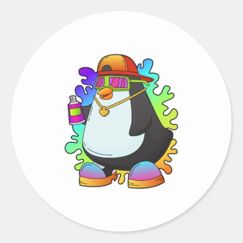Penguin as Painter with Spray Classic Round Sticker