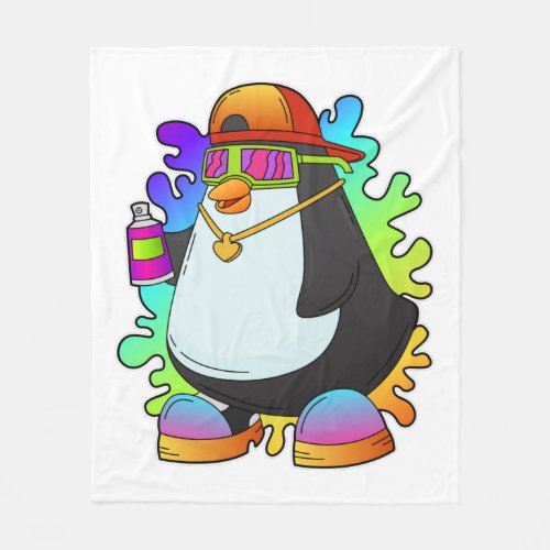 Penguin as Painter with Spray Fleece Blanket