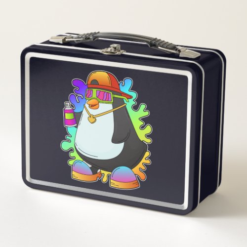 Penguin as Painter with Spray Metal Lunch Box