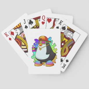Penguin as Painter with Spray Poker Cards