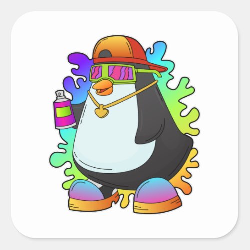 Penguin as Painter with Spray Square Sticker