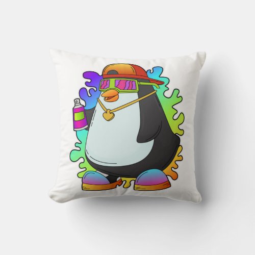 Penguin as Painter with Spray Throw Pillow