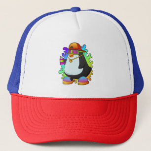 Penguin as Painter with Spray Trucker Hat