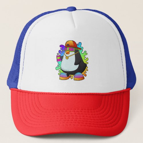 Penguin as Painter with Spray Trucker Hat