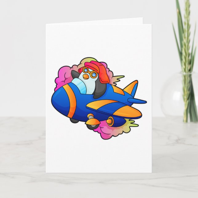 Penguin as Pilot with Plane Card (Front)