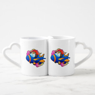 Penguin as Pilot with Plane Coffee Mug Set