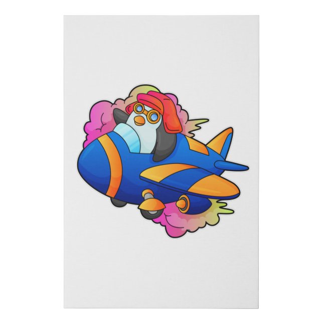 Penguin as Pilot with Plane Faux Canvas Print (Front)