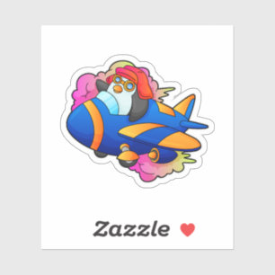 Penguin as Pilot with Plane Sticker