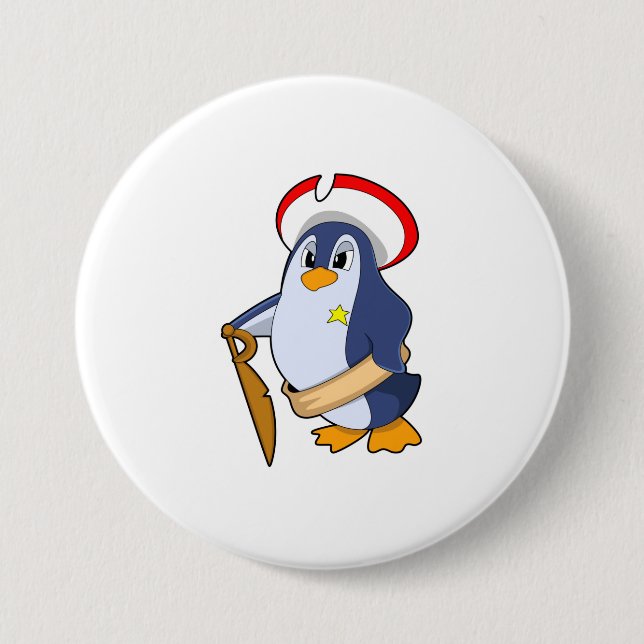 Penguin as Pirate with Hat Button (Front)