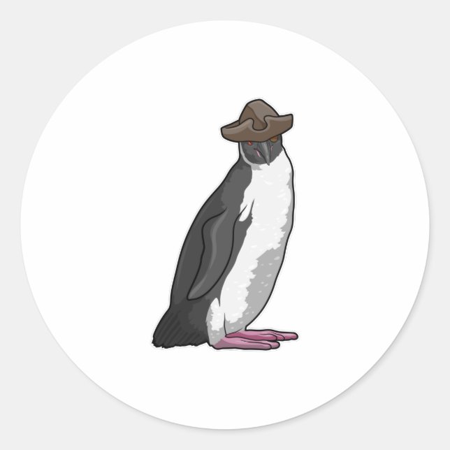 Penguin as Pirate with Hat Classic Round Sticker (Front)