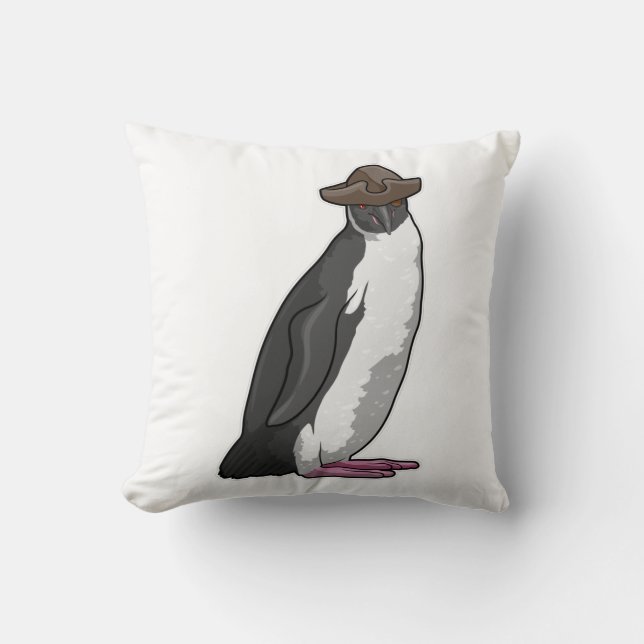 Penguin as Pirate with Hat Throw Pillow (Front)