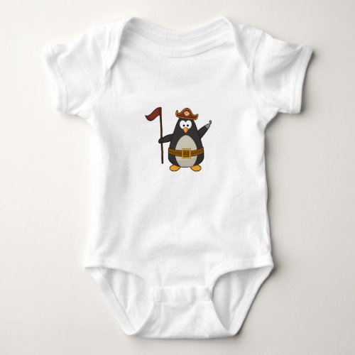 Penguin as Pirate with Pirate belt  Hat Baby Bodysuit