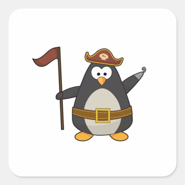 Penguin as Pirate with Pirate belt & Hat Square Sticker (Front)