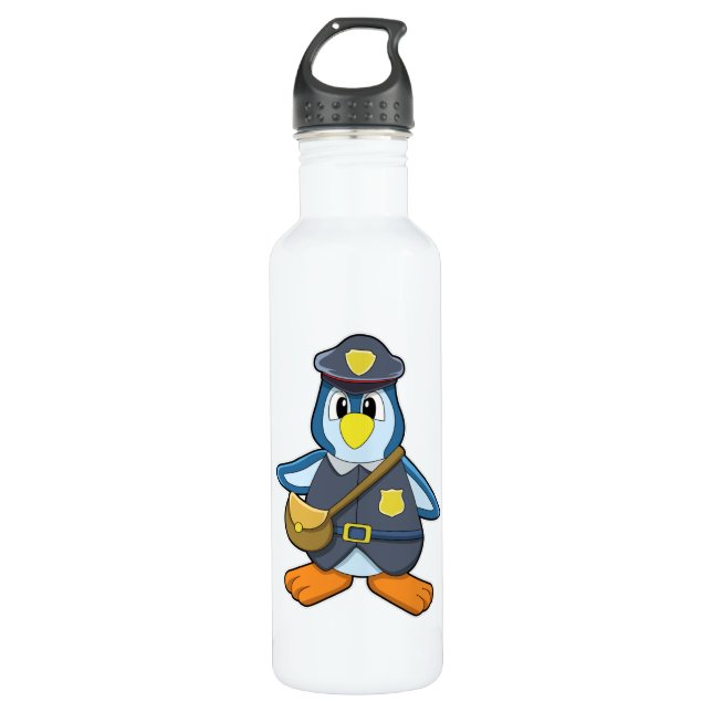 Penguin as Policewoman with Handbag Stainless Steel Water Bottle (Front)