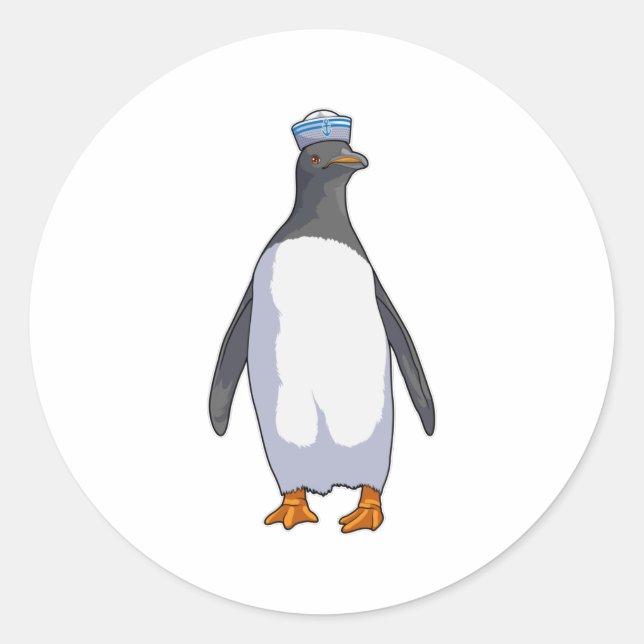 Penguin as Sailor with Hat Classic Round Sticker (Front)