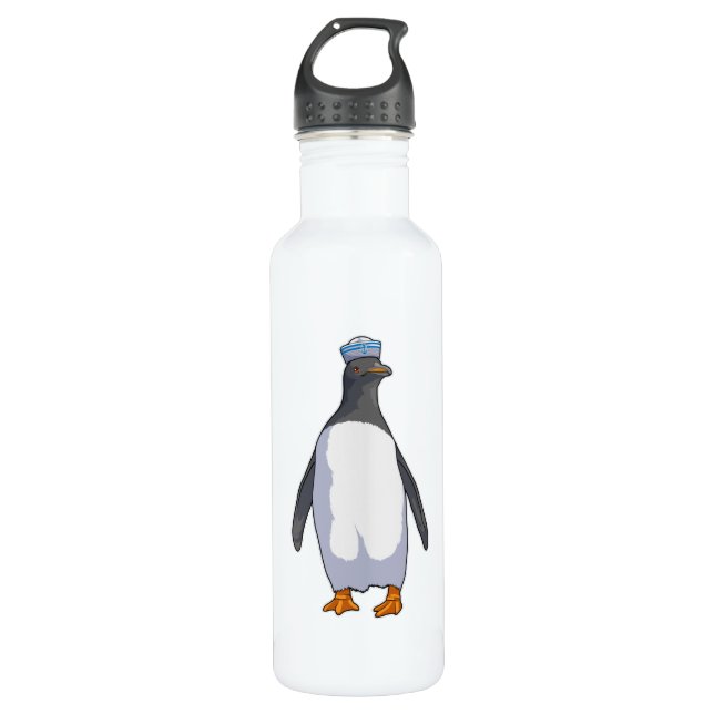 Penguin as Sailor with Hat Stainless Steel Water Bottle (Front)