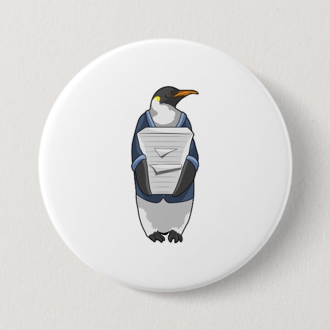 Penguin as Secretary with Stack of paper Button (Front)