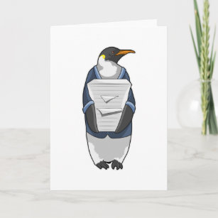 Penguin as Secretary with Stack of paper Card