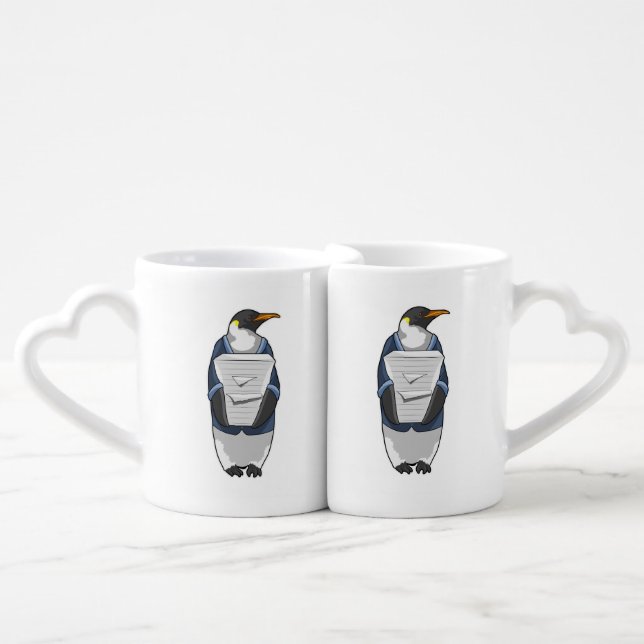 Penguin as Secretary with Stack of paper Coffee Mug Set (Front Nesting)