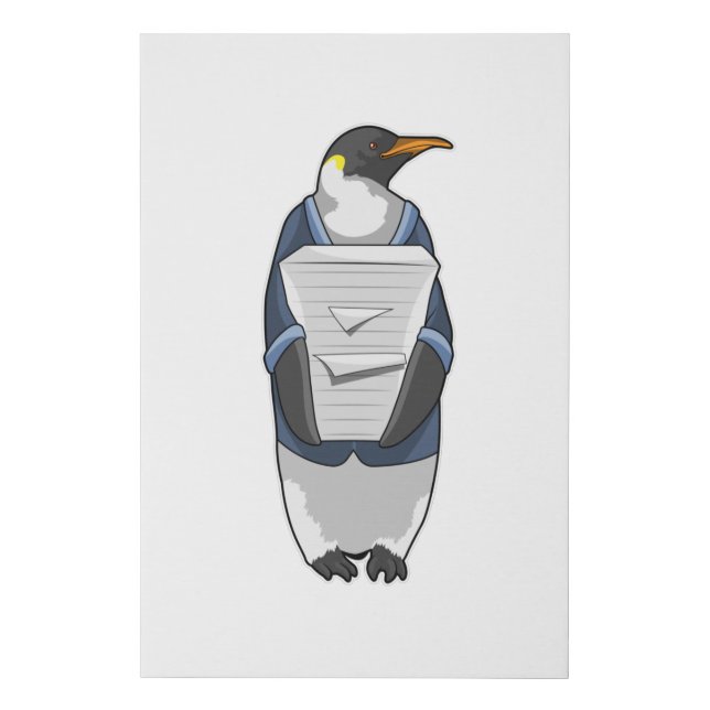 Penguin as Secretary with Stack of paper Faux Canvas Print (Front)