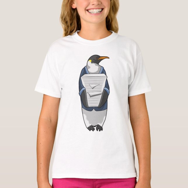 Penguin as Secretary with Stack of paper T-Shirt (Front)