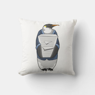 Penguin as Secretary with Stack of paper Throw Pillow