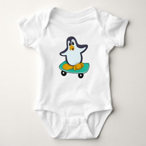 Penguin as Skater on Skateboard Baby Bodysuit