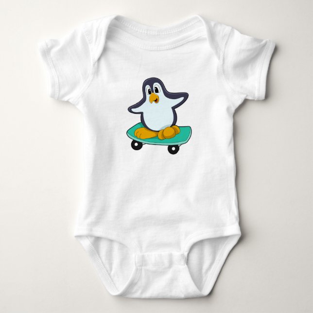 Penguin as Skater on Skateboard Baby Bodysuit (Front)