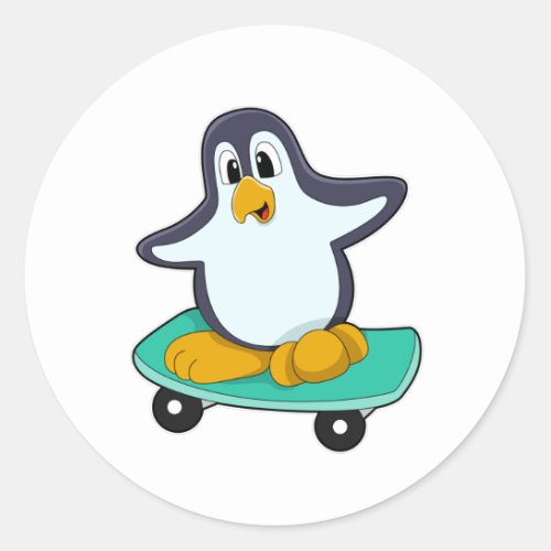 Penguin as Skater on Skateboard Classic Round Sticker