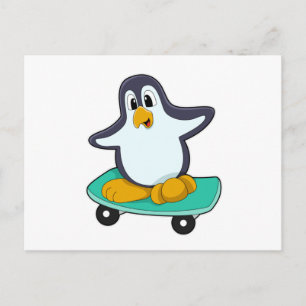 Penguin as Skater on Skateboard Postcard