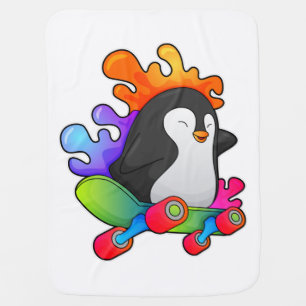 Penguin as Skater with Skateboard Baby Blanket