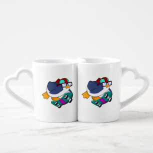 Penguin as Skater with Skateboard Coffee Mug Set